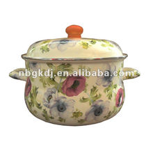 enamel stock pot with full design and wooden knob